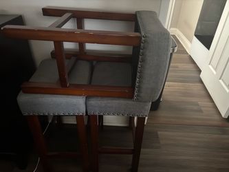 Gray Upholstered Bar Stools with Wood Frame – Set of 2