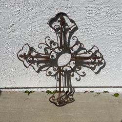 Large Wrought Iron Cross Outdoor Decor