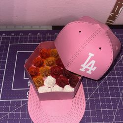 Pink L.A. Dodgers-Inspired Paper Hat with Rolled Paper  Roses