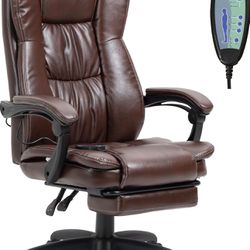 High Back Massage Office Chair with 6-Point Vibration, 5 Modes, Executive Chair, PU Leather Swivel Chair with Reclining Back, and Retractable Footrest