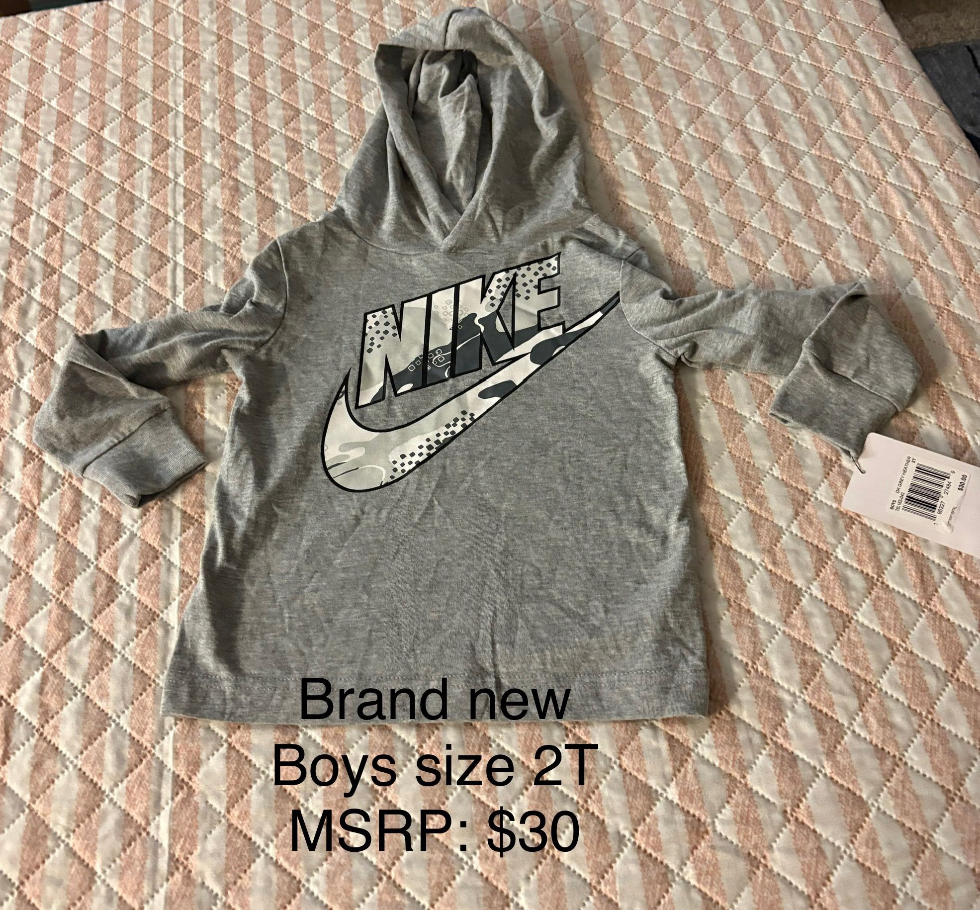 Nike Long Sleeve Hoodie Boys Size 2T NEW