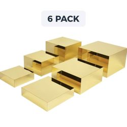 6Pcs Buffet Risers,Mirror Acrylic Food Risers for Buffet Table,Gold Food Display Risers for Party Buffet Risers and Stands Display Catering Dessert Je