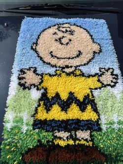 Peanuts Charlie Brown Vtg Latch Hook Rug 