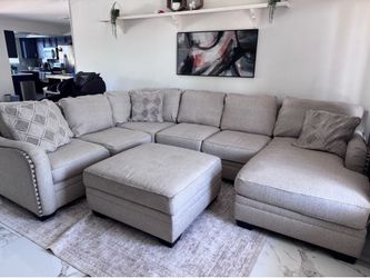 Beige sectional sofa couch sala ottoman