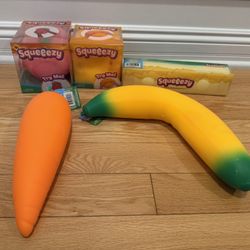 BUNDLE Of Days Jumbo Squeezy Cheese,Butter, Peach,Banana, & Carrot Squishy