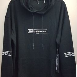 KARL LAGERFELD PARIS LM3K3917 MEN'S PULLOVER HOODIE SWEATER SIZE MEDIUM DARK BLACK STANDARD FIT BRAND NEW WITH TAGS CHECK OUT THE REST OF MY OFFERS. 