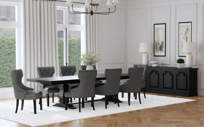 new  115531-S9G Florence 9-piece 126-inch Extension Dining Table Set Grey