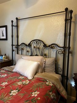 Dark Bronze Wrought Iron Four-Poster Bed Frame
