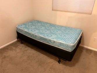 Mattress, box frame and metal frame.