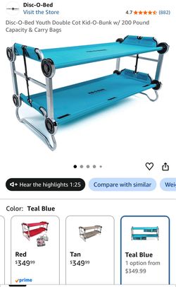 Disc-O-Bed Youth Double Cot Kid-O-Bunk w/ 200 Pound Capacity & Carry Bags