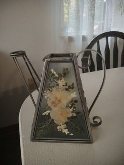 GLASS AND METAL TEA POT (6 1/2" TALL)