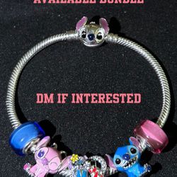 Pandora Silver and Blue Charm Bracelet Lilo & Stitch Disney Theme