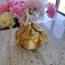 Antique Half Doll On Powder Box - Germany - Early 1900's