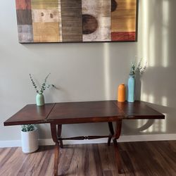 Vintage Solid Wood Coffee Table with Folding Sides