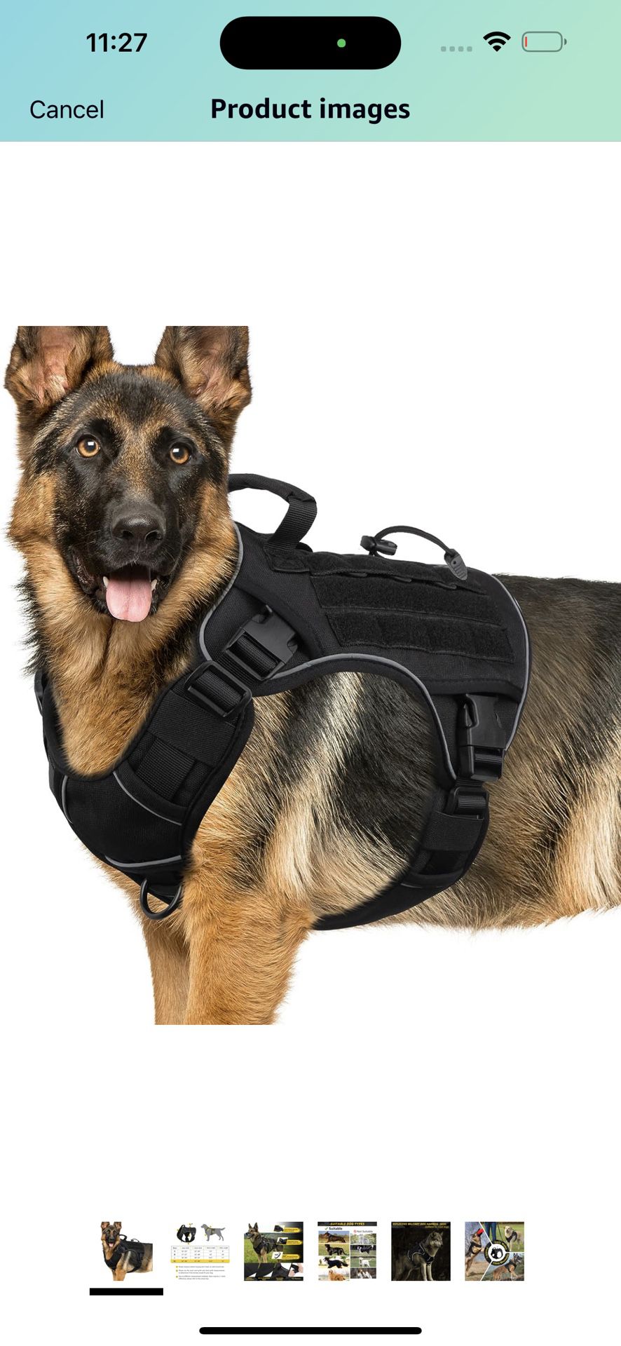 WINGOIN Black Tactical Dog Harness for Large Dogs No Pull Adjustable Reflective Military Pet Harness with Easy Control Handle with Hook & Loop Panels 
