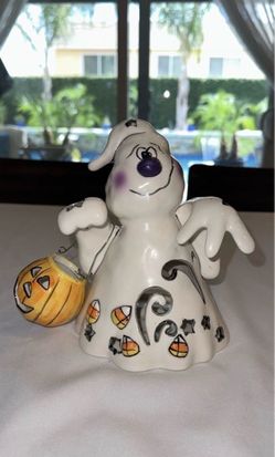 Ceramic Halloween Ghost Figurine with Pumpkin