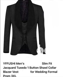 YFFUSHI Men's Slim Fit Jacquard Tuxedo 1 Button Shawl