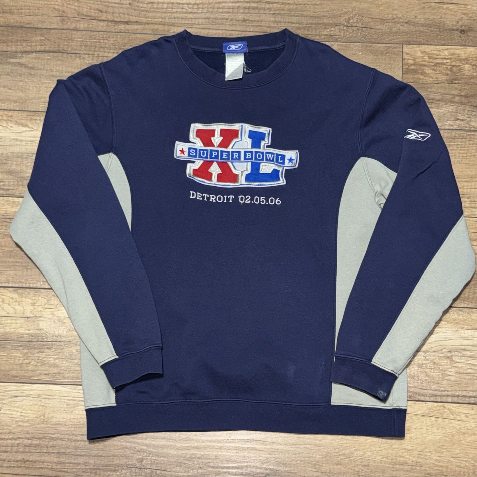 Reebok Pullover Sweatshirt Mens M Fleece Embroidered Super Bowl XL Detroit FLAWS