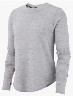 Women's Nike Dri Fit Pullover Light Gray W/Thumb Holes In Sleeves, Nike Running