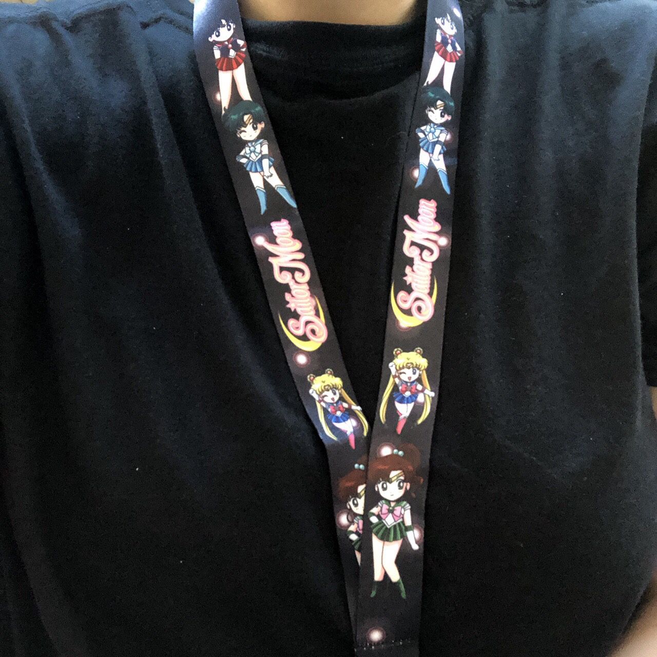 Chibi Sailor Moon and Sailor Scouts Black Lanyard