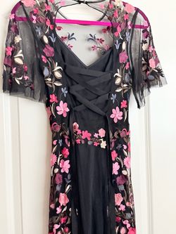 Black Floral Embroidered Mesh Maxi Dress
