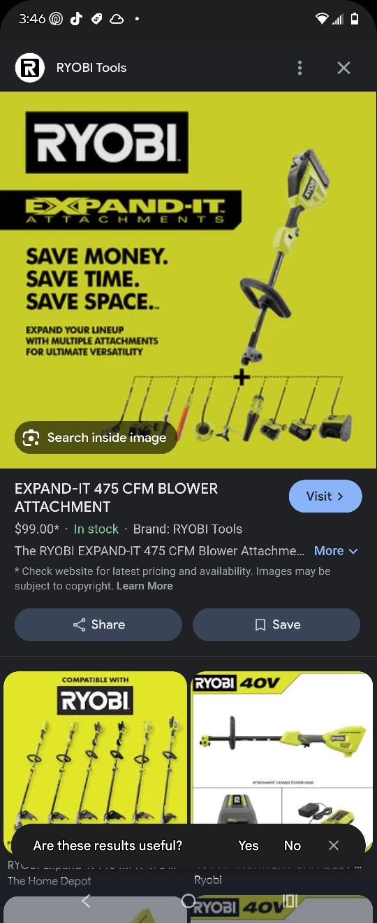 Ryobi Expand -it Attachments Head With Weed Wacker Attachment. And Two 40v Batteries.Ones A 4ah And A 2 Ah