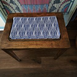 Antique Wooden Piano Stool With a Blue&White Patternet Cushion 18"×14"×20"