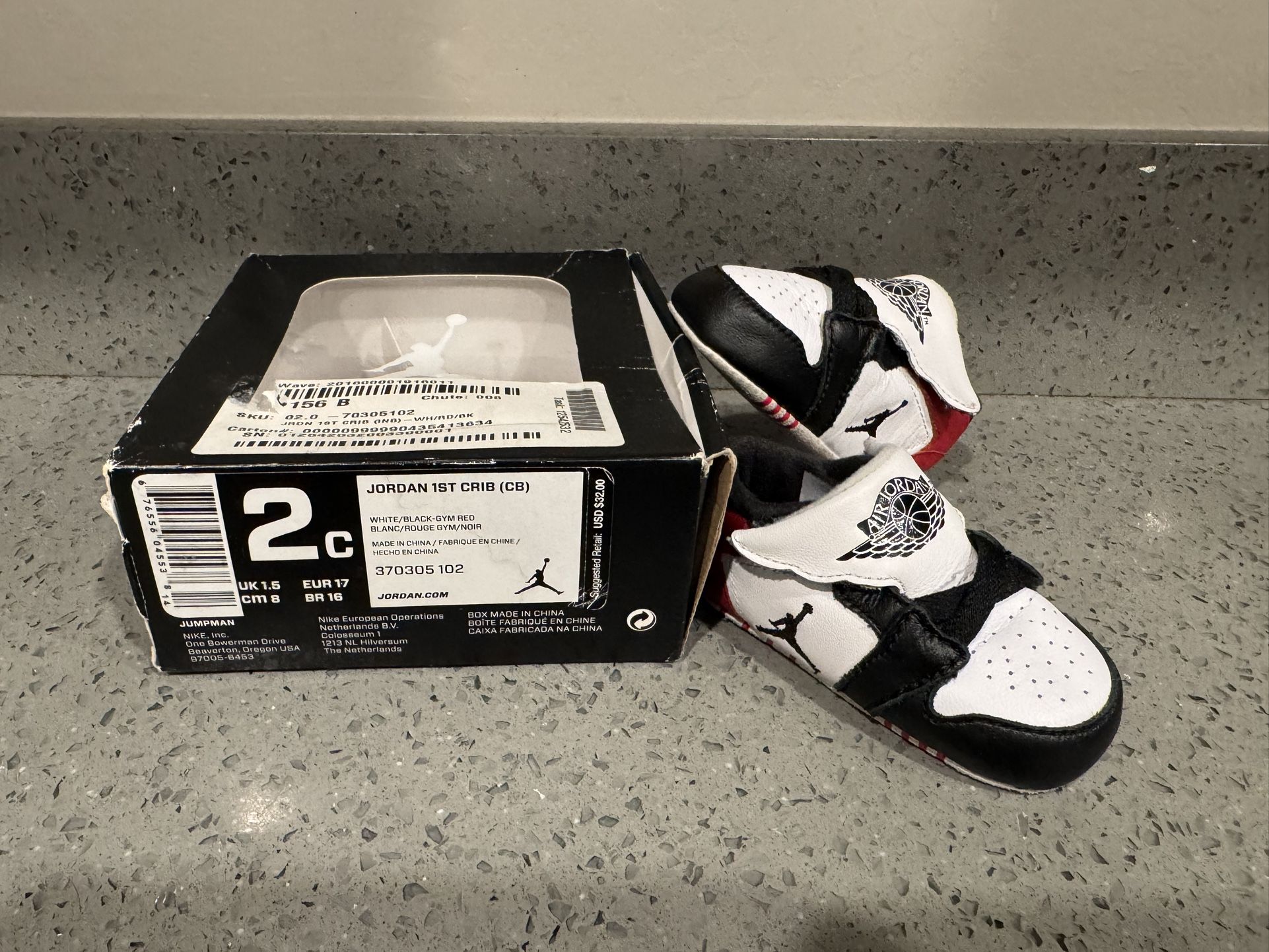 Nike Air Jordan 1 Jumpman Retro Crib Booties Baby Shoes Red Black Size 2C