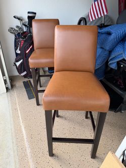 2-brown leather bar stools