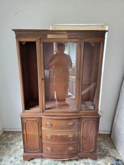 Vintage Solid Wood China Hutch Display Cabinet / Dining Buffet