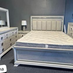 Vail Gray LED Upholstered Panel Bedroom Set