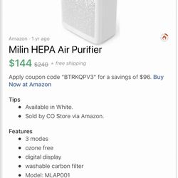 Milin HEPA Air Purifier 