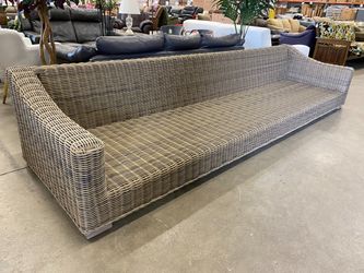 RESTORATION HARDWARE Provence Variegated All-Weather Wicker Patio Sofa in Cool Grey Brown