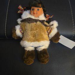 The image shows an Alaskan Friends Genuine Native Style Princess Doll or Eskimo Doll with a faux fur outfit. 