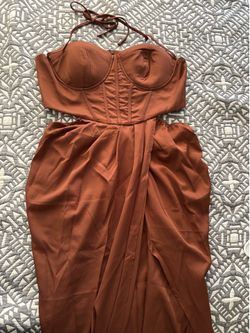 wedding guest dress with slit brown