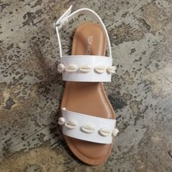 New Top Moda Seashells Details White Flat Sandalsr