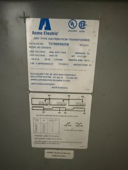 150kVA Power Transformer Acme Electric 480v/240-120v