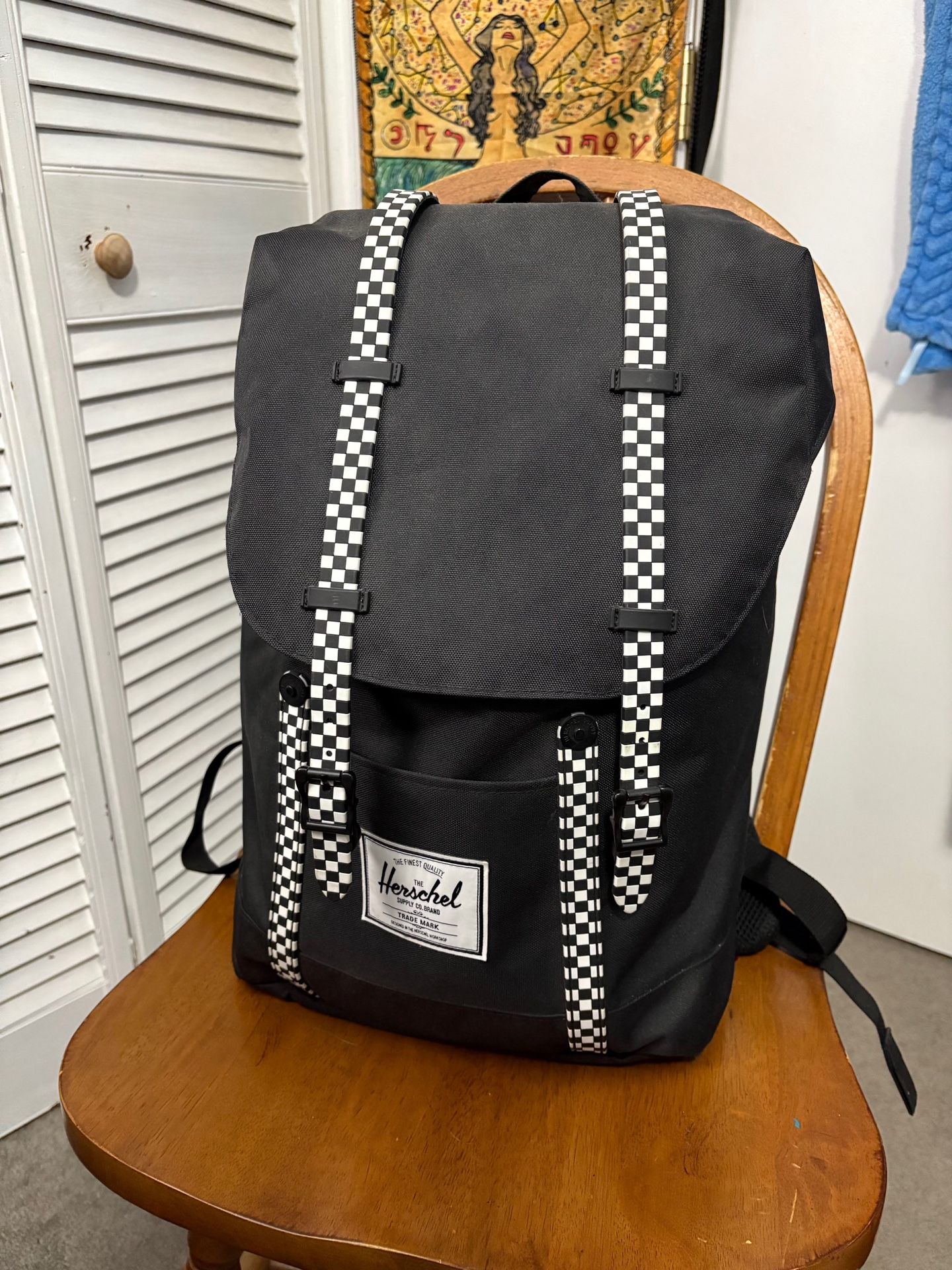 Herschel Retreat Backpack with checkered straps Black /White 14L