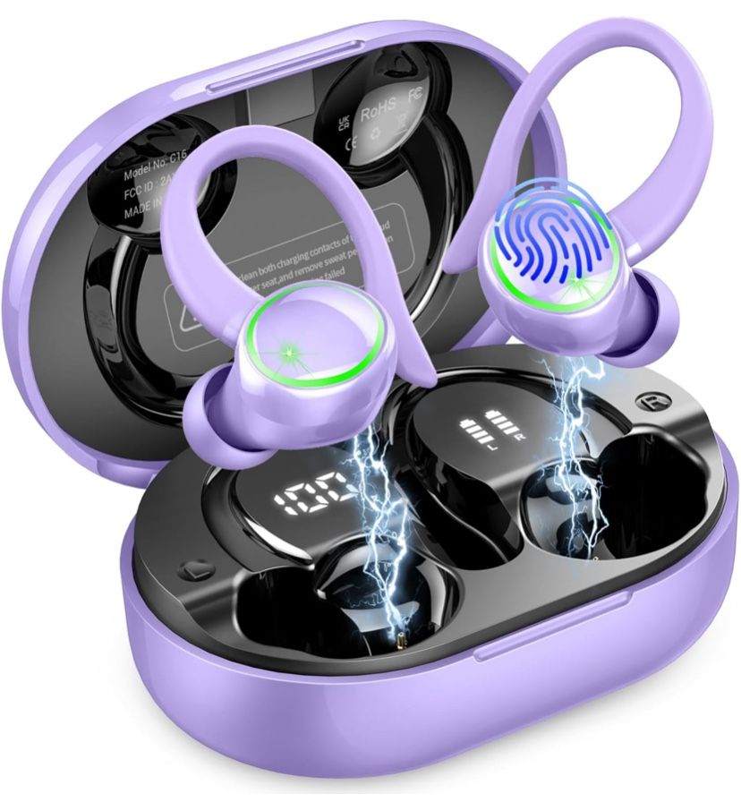 Wireless Earbuds, Bluetooth 5.4 Headphones Sports, 50H Playback Over-Ear buds with ENC Noise Cancelling Mic, Hifi Stereo Fitness Earphones