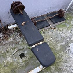 Weight Bench And Curl Bar 