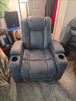 Gray Fabric Recliner Chair with Cup Holders