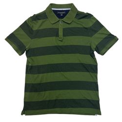 Banana Republic Men’s Luxury Touch Green Black Striped Short Sleeve Polo Size M