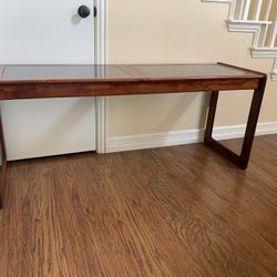 Long Wood Table With Glass Inserts Handmade