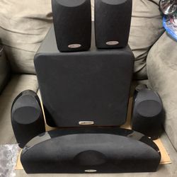 Set of 5 Polk Audio Blackstone TL1 Satellite An Center Ch And Psw111 Sub Used