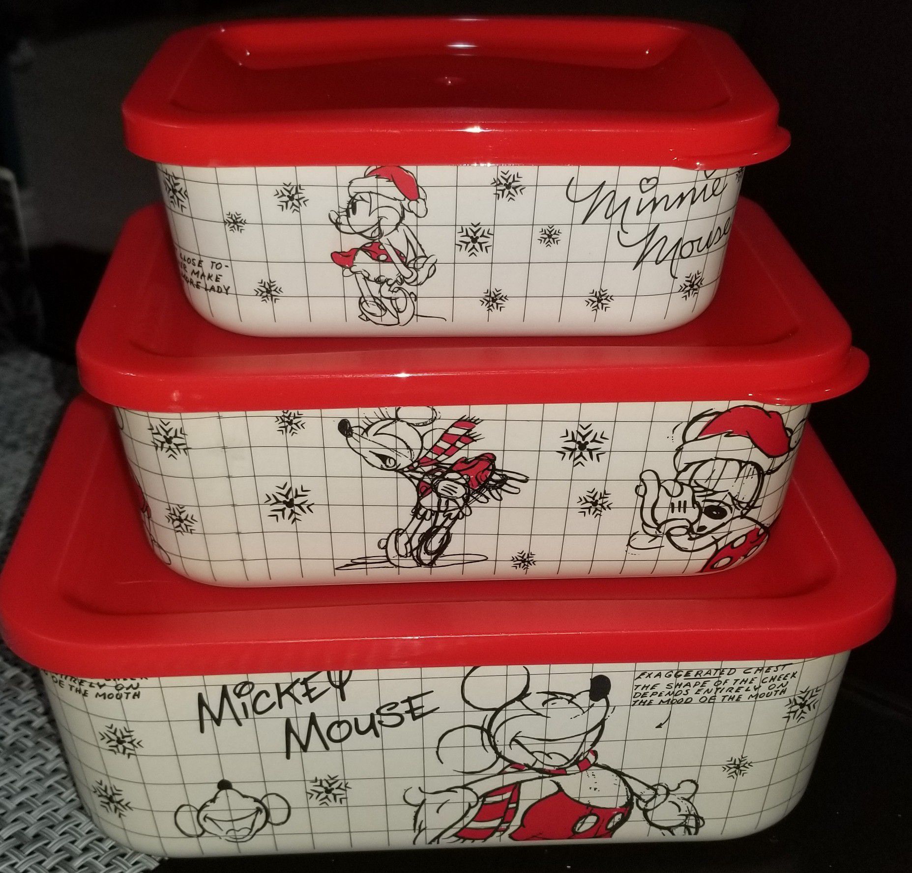 Disney Mickey Minnie Mouse Sketchbook Food Storage Container Set Christmas
