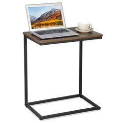 C Shaped Couch End Table Side Sofa Table for Living Room, TV Tray, Rustic Brown and Black

