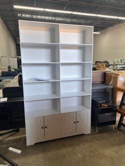 78'' Tall Bookcase with Doors, Storage Cabinet, Double Book Shelves, White5-Tier Wide Bookshelf, Farmhouse Barn Doors Cabinet, 10 Open Display Shelves