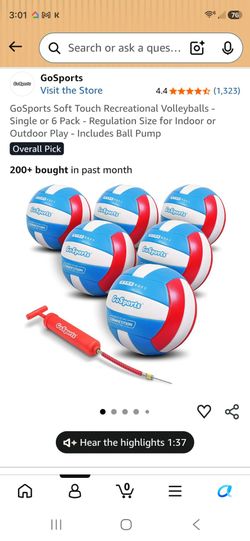 GoSports Soft Touch Recreational Volleyballs - Single or 6 Pack - Regulation Size for Indoor or Outdoor Play - Includes Ball Pump
