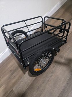 HAULING TRAILER BEHIND LARGER SCOOTER OR BIKE WITH TIRES, HEAVY DUTY, DOORS OPEN FOR LONGER OBJECTS