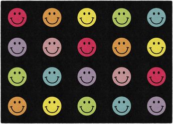 Flagship Carpets Rainbow Smiles Classroom Rug 5' x 7'6" Black Kids School #2406P UP1